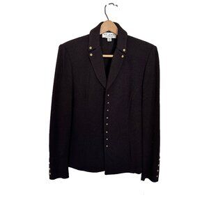 ST JOHN ESSENTIALS Knit Jacket Brown With Gold Logo Buttons  Sz 10